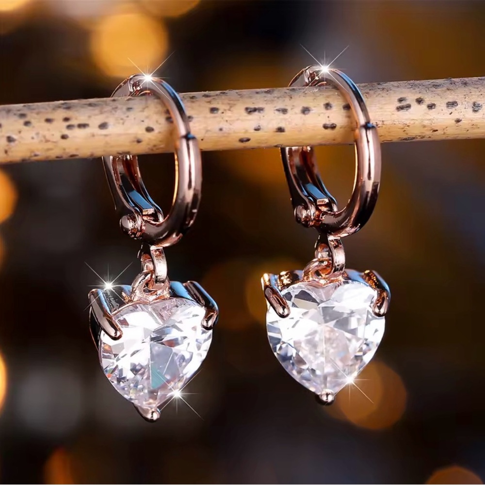 Rose Gold Heart Crystal Hoop Earrings - Women's Jewelry